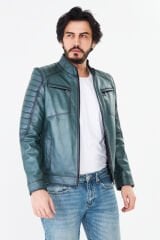 DERİNSS DER105 Hakiki Deri Erkek Yeşil Mont