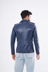 DERİNSS DER265 Hakiki Deri Erkek Mavi Mont