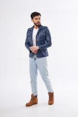 DERİNSS DER265 Hakiki Deri Erkek Mavi Mont