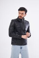 DERİNSS DER224 Hakiki Deri Erkek Siyah Mont