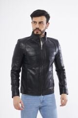 DERİNSS DER224 Hakiki Deri Erkek Siyah Mont