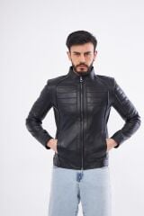 DERİNSS DER224 Hakiki Deri Erkek Siyah Mont