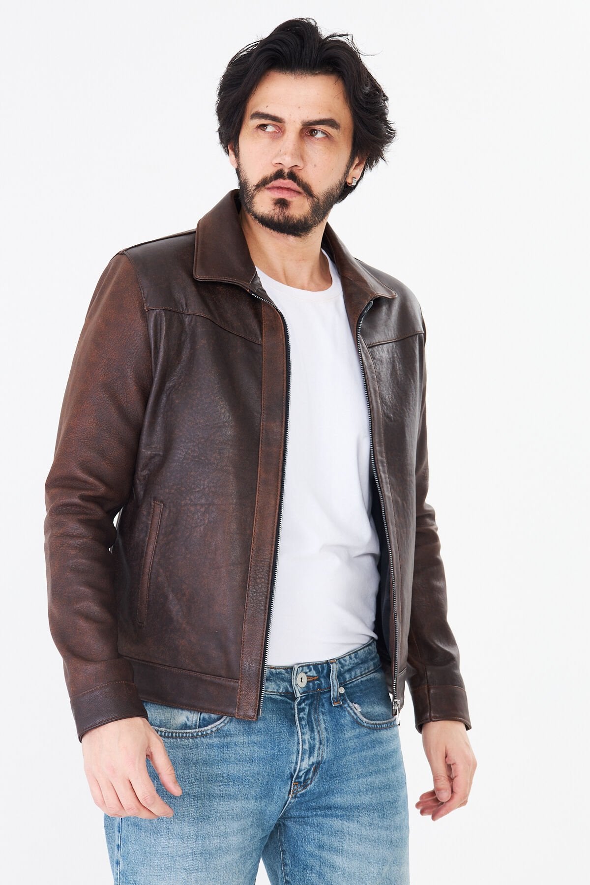 DERİNSS DER277 Hakiki Deri Erkek Kahve Dökme Mont