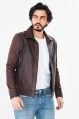 DERİNSS DER277 Hakiki Deri Erkek Kahve Dökme Mont