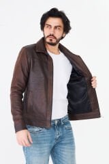 DERİNSS DER277 Hakiki Deri Erkek Kahve Dökme Mont