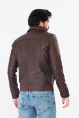DERİNSS DER277 Hakiki Deri Erkek Kahve Dökme Mont