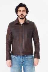 DERİNSS DER277 Hakiki Deri Erkek Kahve Dökme Mont