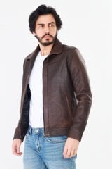 DERİNSS DER277 Hakiki Deri Erkek Kahve Dökme Mont