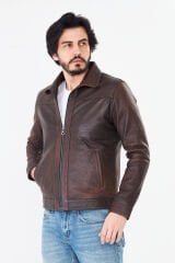 DERİNSS DER277 Hakiki Deri Erkek Kahve Dökme Mont