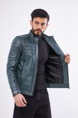 DERİNSS DER224 Hakiki Deri Erkek Yeşil Mont