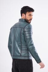 DERİNSS DER224 Hakiki Deri Erkek Yeşil Mont