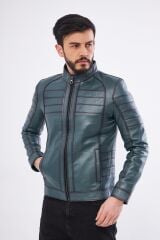 DERİNSS DER224 Hakiki Deri Erkek Yeşil Mont