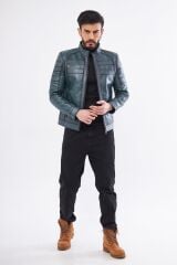 DERİNSS DER224 Hakiki Deri Erkek Yeşil Mont