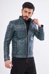 DERİNSS DER224 Hakiki Deri Erkek Yeşil Mont