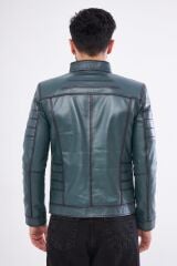 DERİNSS DER224 Hakiki Deri Erkek Yeşil Mont