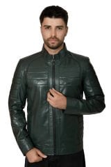 DERİNSS DER224 Hakiki Deri Erkek Yeşil Mont