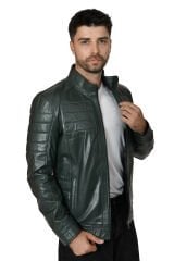 DERİNSS DER224 Hakiki Deri Erkek Yeşil Mont