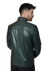 DERİNSS DER224 Hakiki Deri Erkek Yeşil Mont