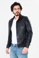 DERİNSS DER277 Hakiki Deri Erkek Siyah Mont