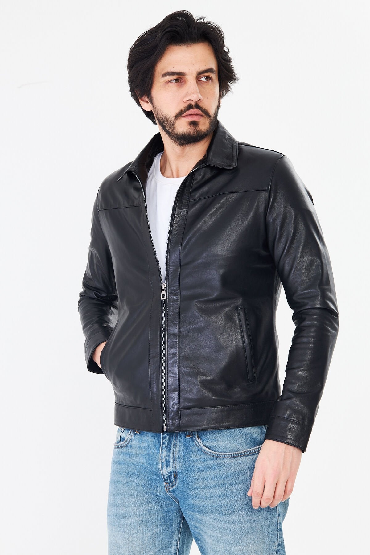 DERİNSS DER277 Hakiki Deri Erkek Siyah Mont